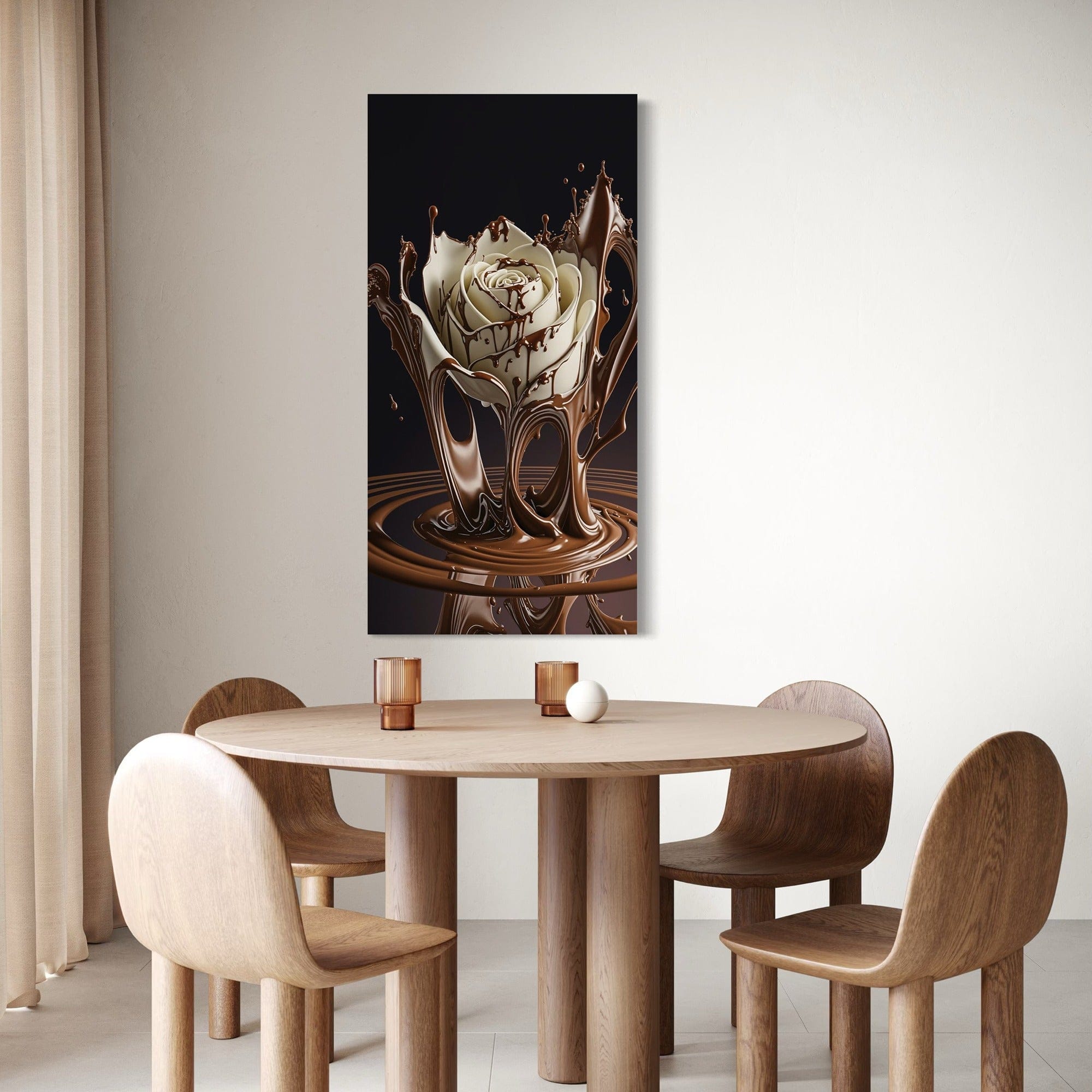 Corner edge detail of canvas wrap chocolate splash design