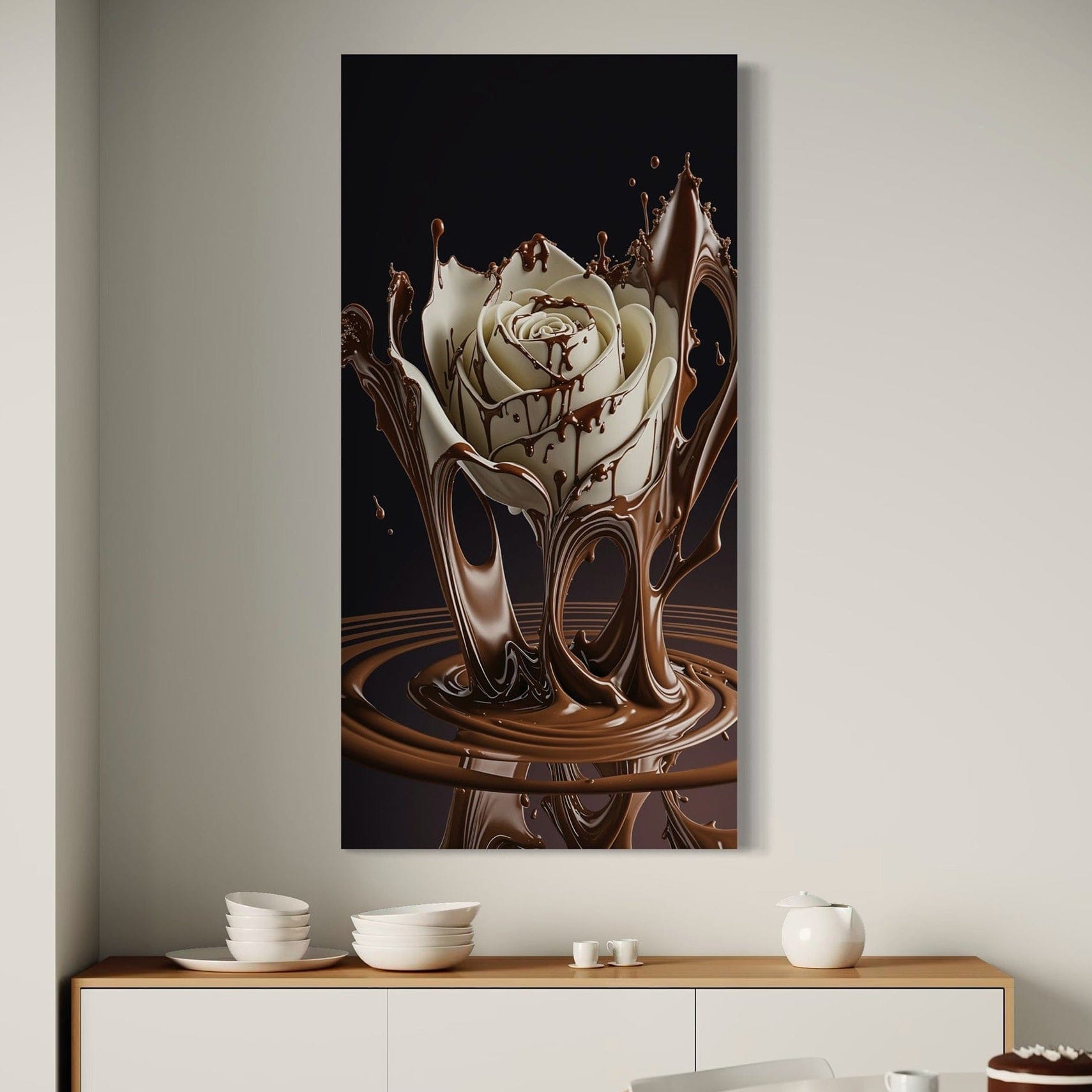 Chocolate rose splash canvas wall art vertical