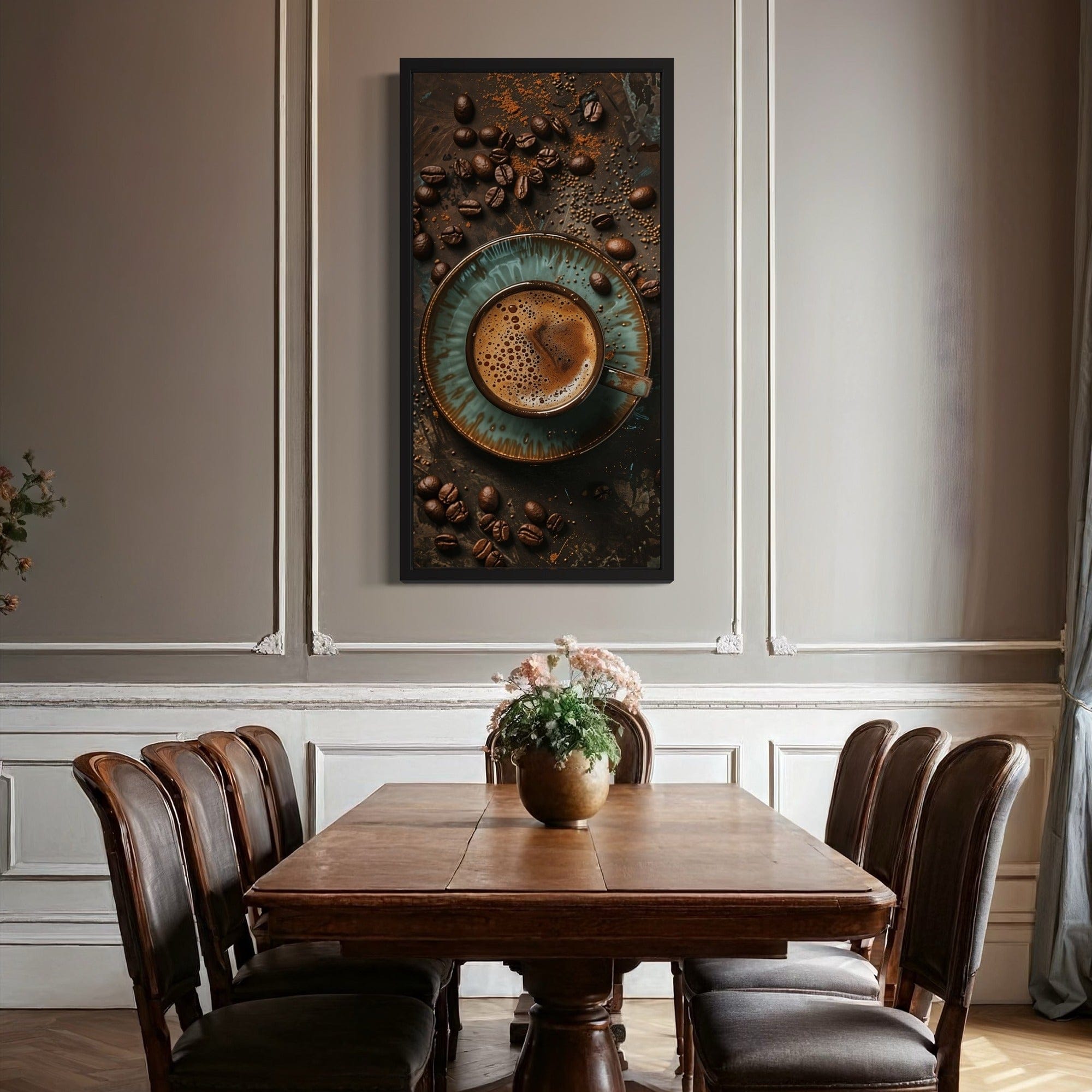 teal cup coffee wall art for kitchen