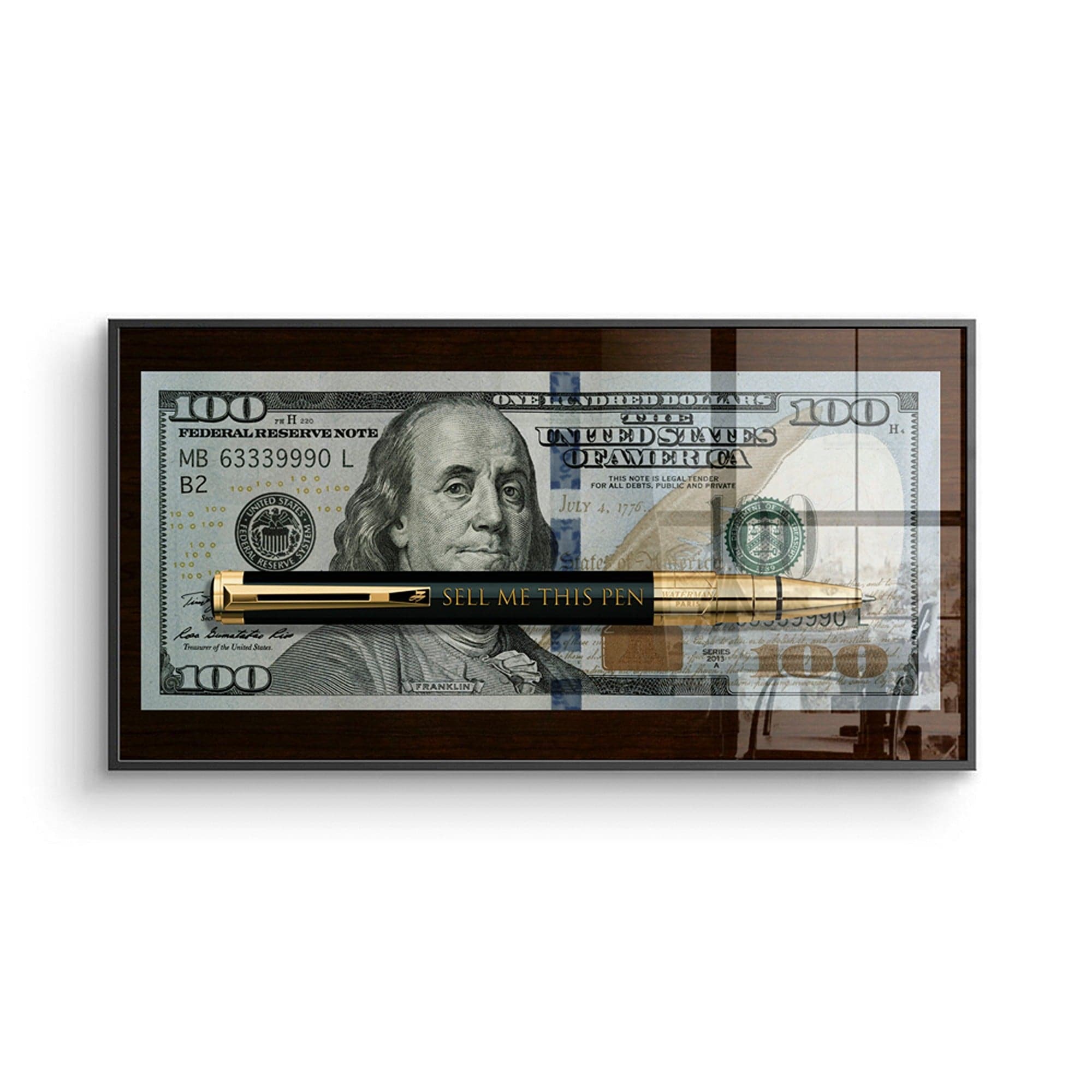 Close up detail of hundred dollar bill motivational canvas print