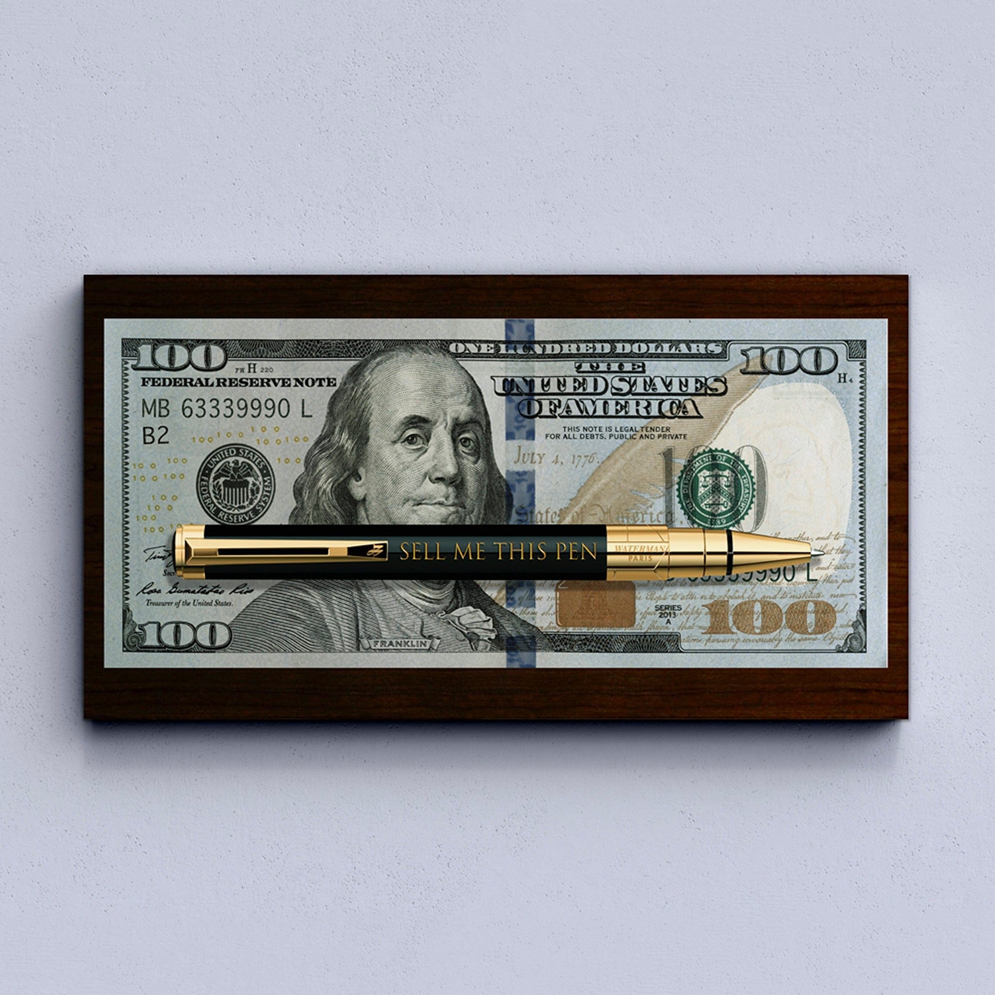 Panoramic format money motivation wall art for modern office interior design