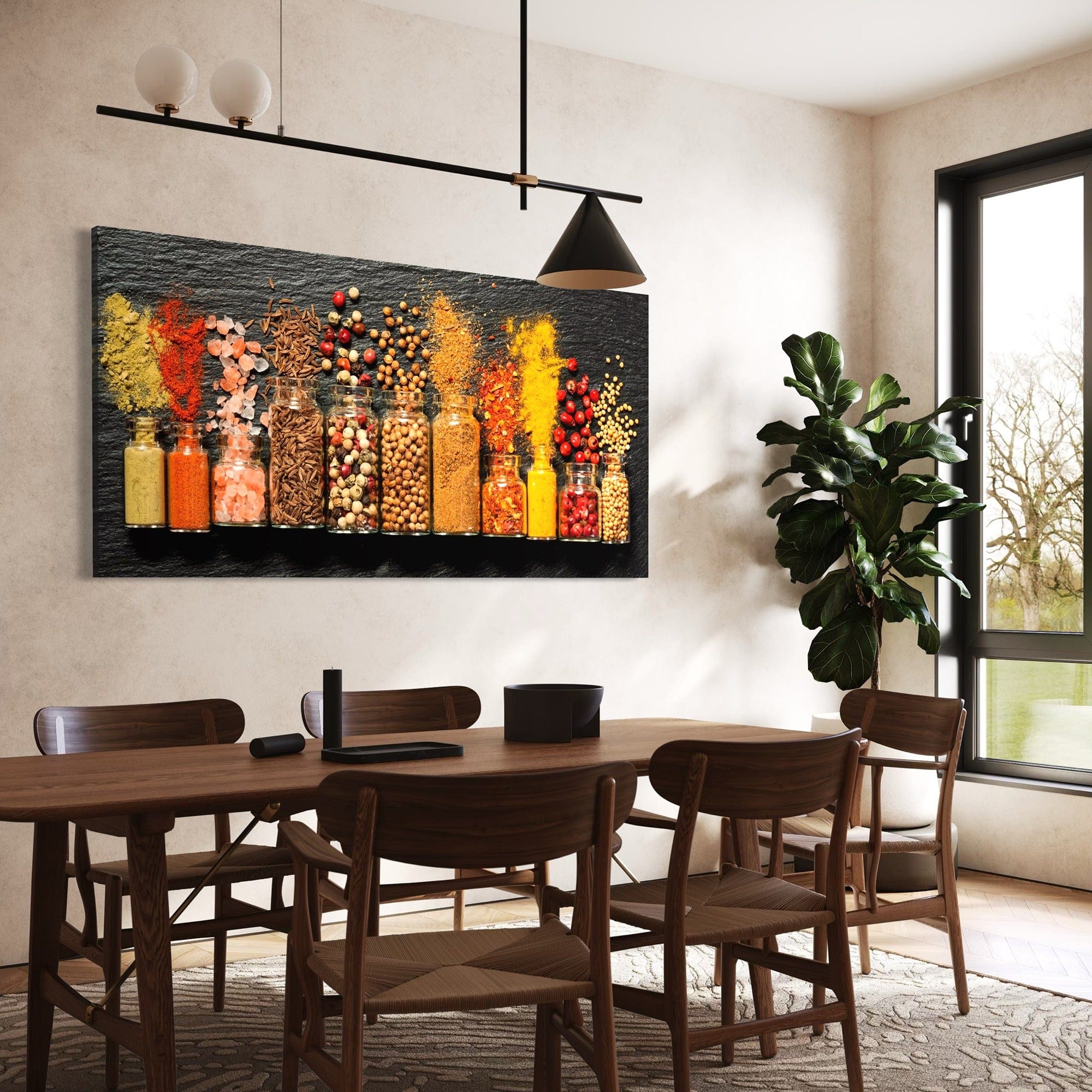 Restaurant wall art colorful spices in jars