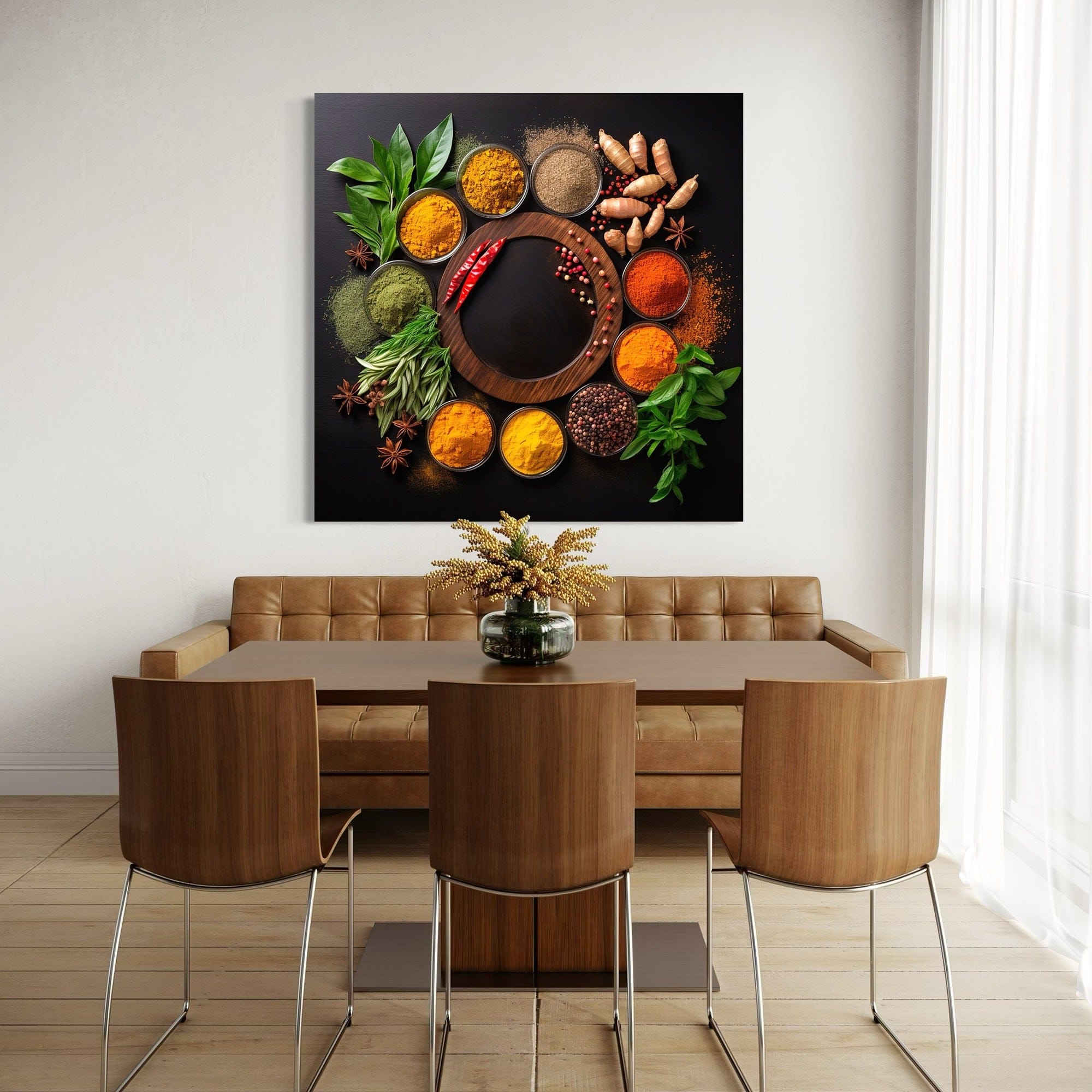 colorful spice arrangement on dark background