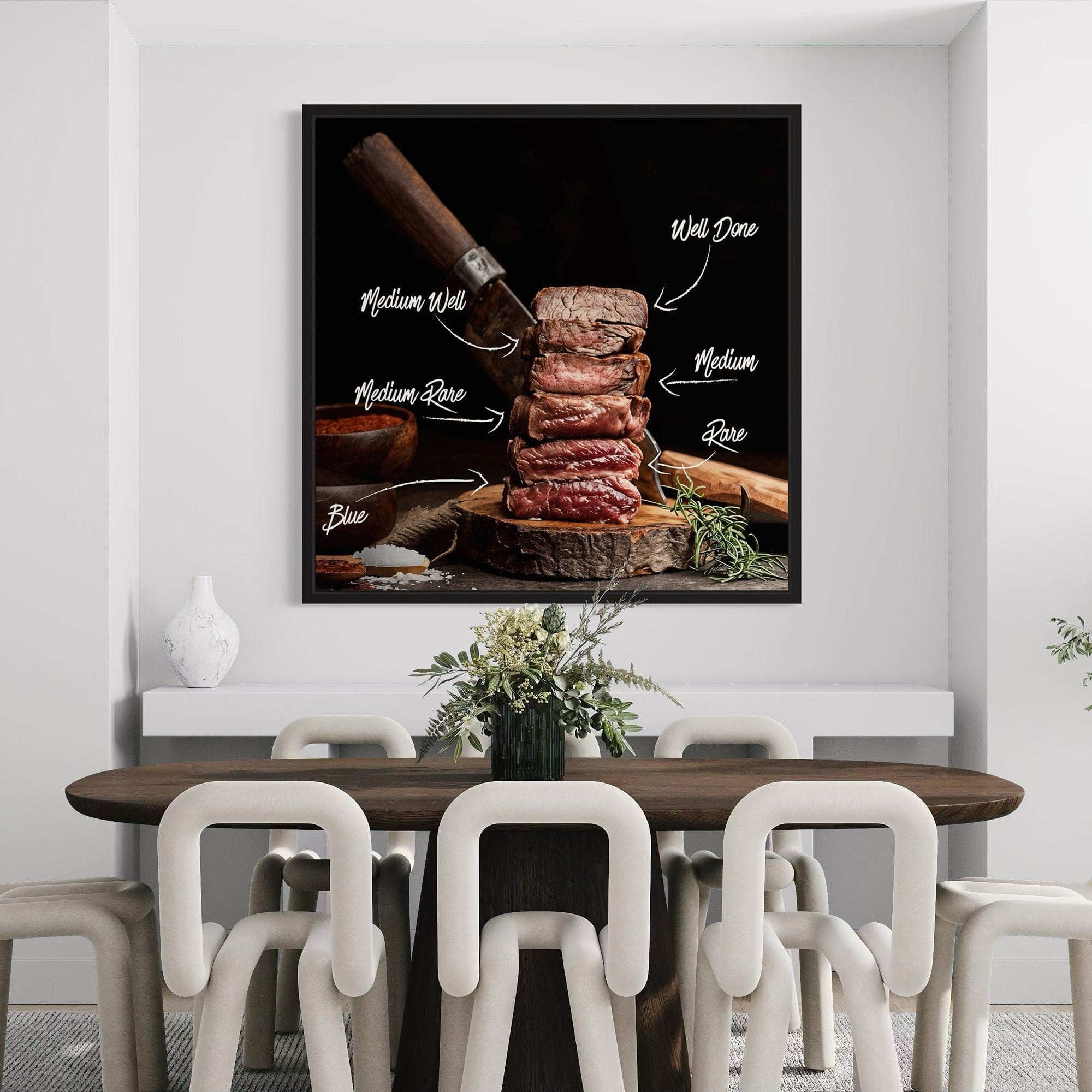restaurant décor steak doneness canvas