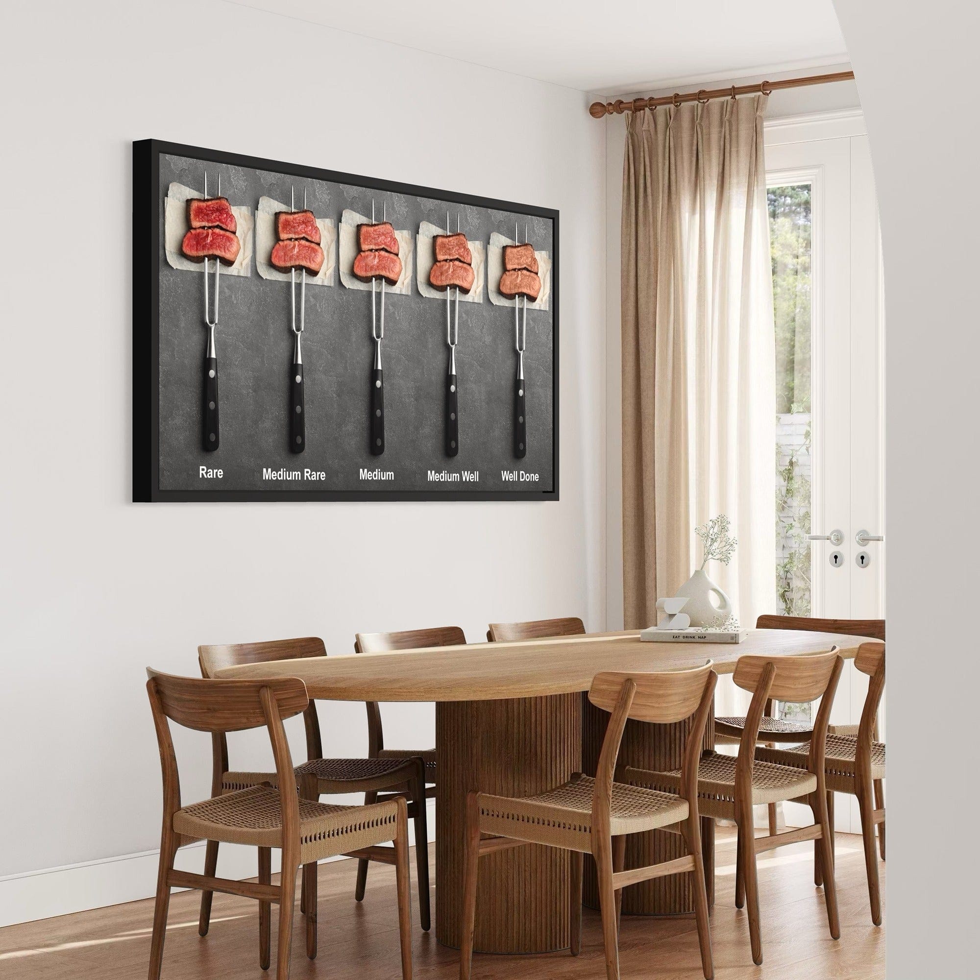 Steakhouse decor meat doneness poster