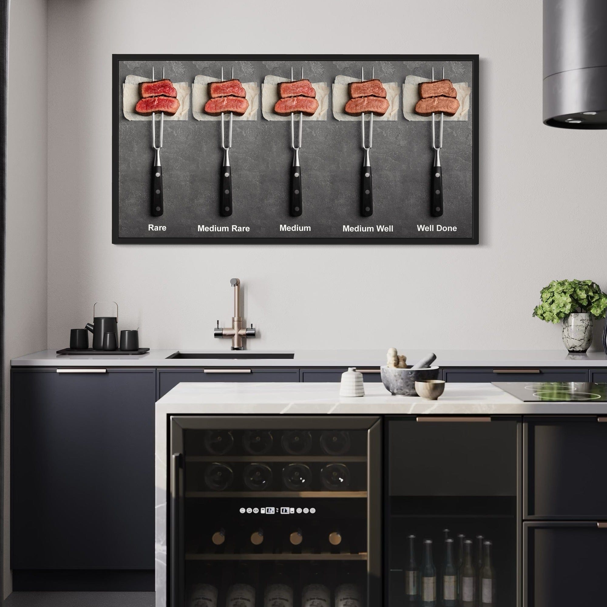 Chef kitchen decor steak doneness infographic