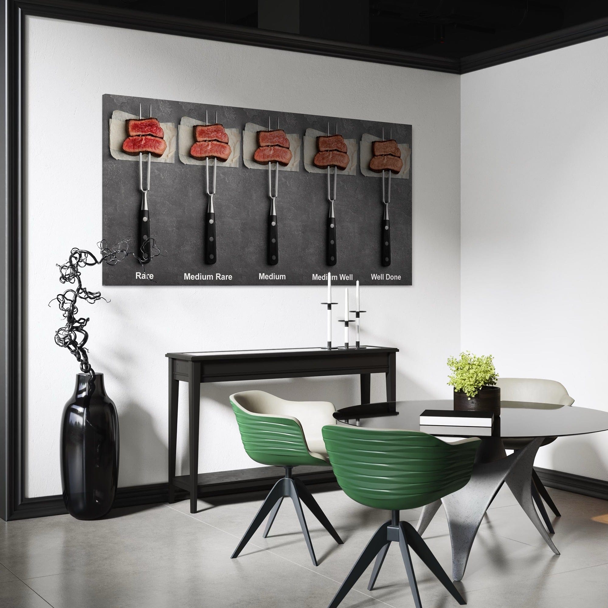 Educational kitchen canvas meat doneness guide