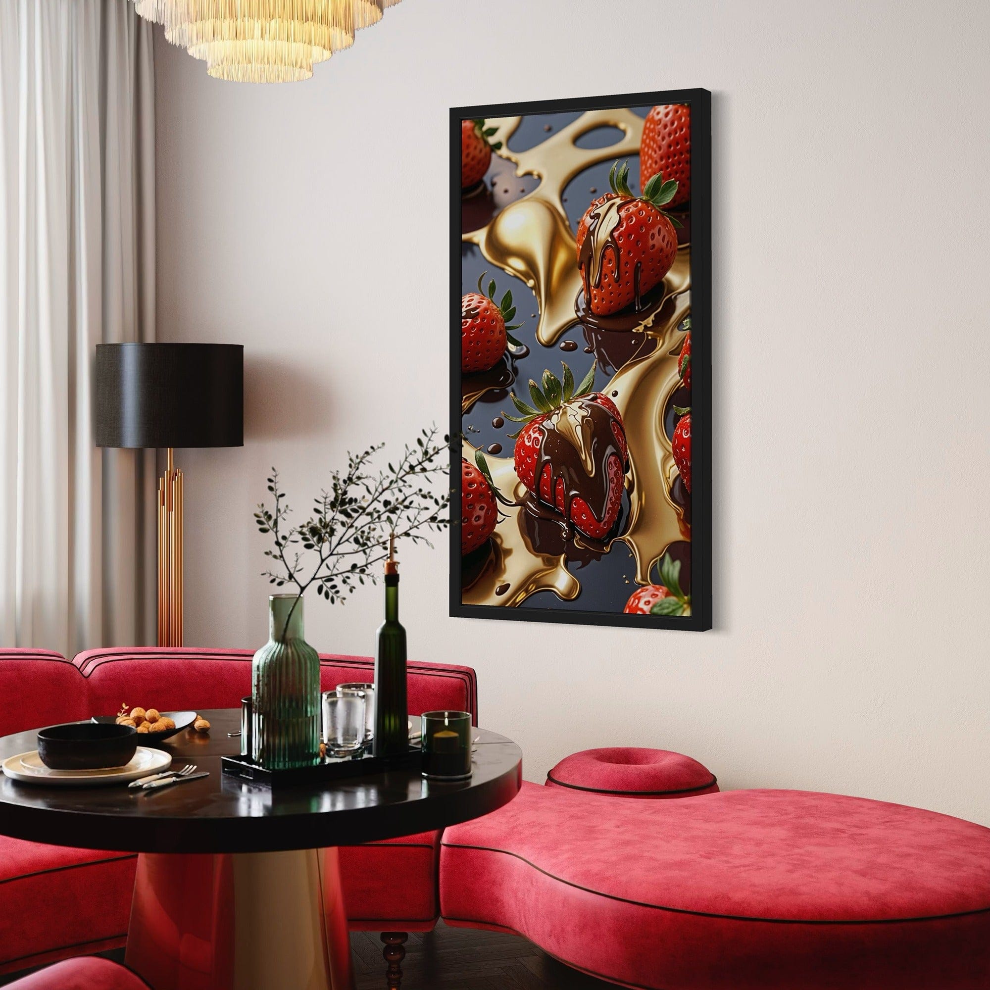 Side angle view showing gallery-wrapped depth of strawberry artwork