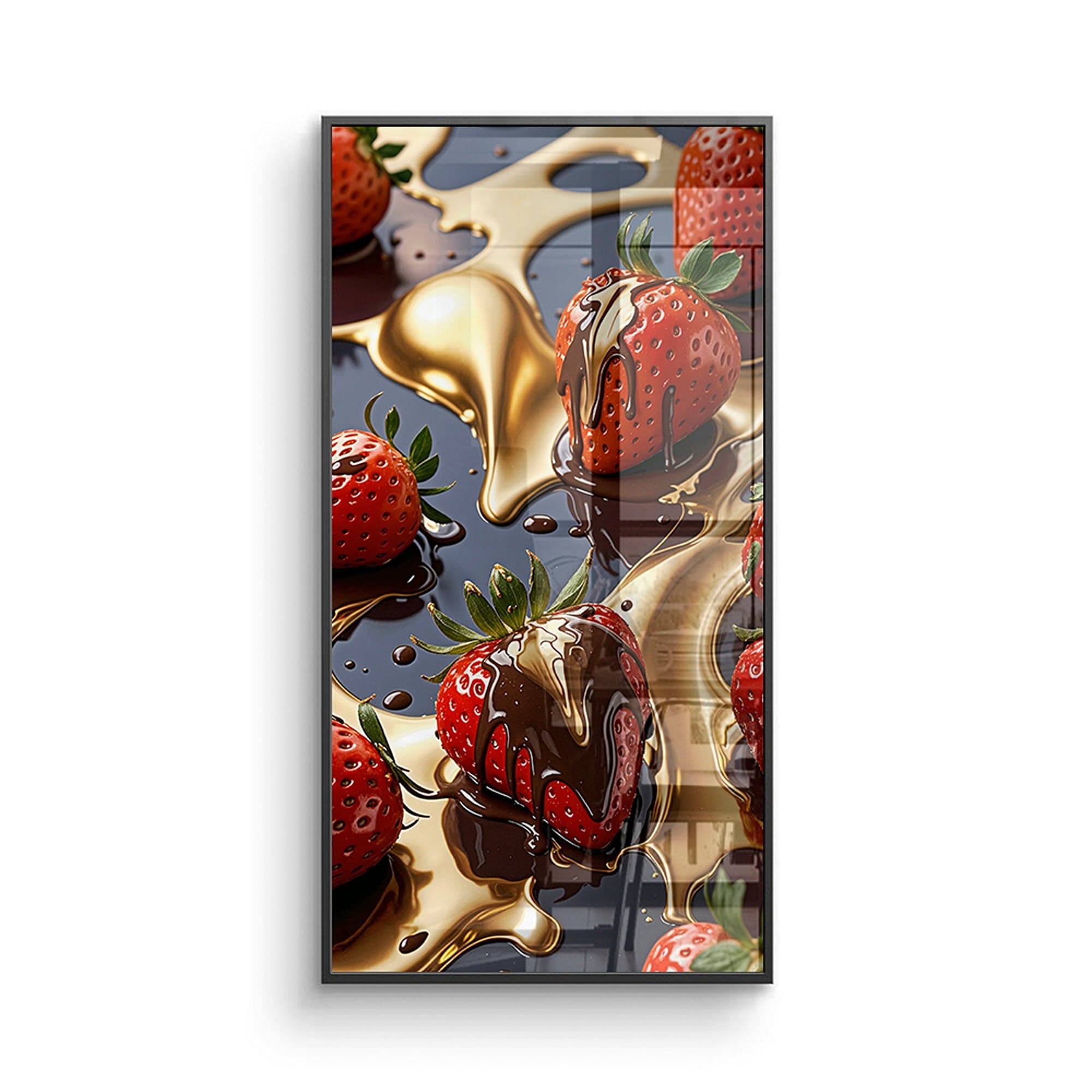 Framed Strawberry Royale print hanging in modern dining room