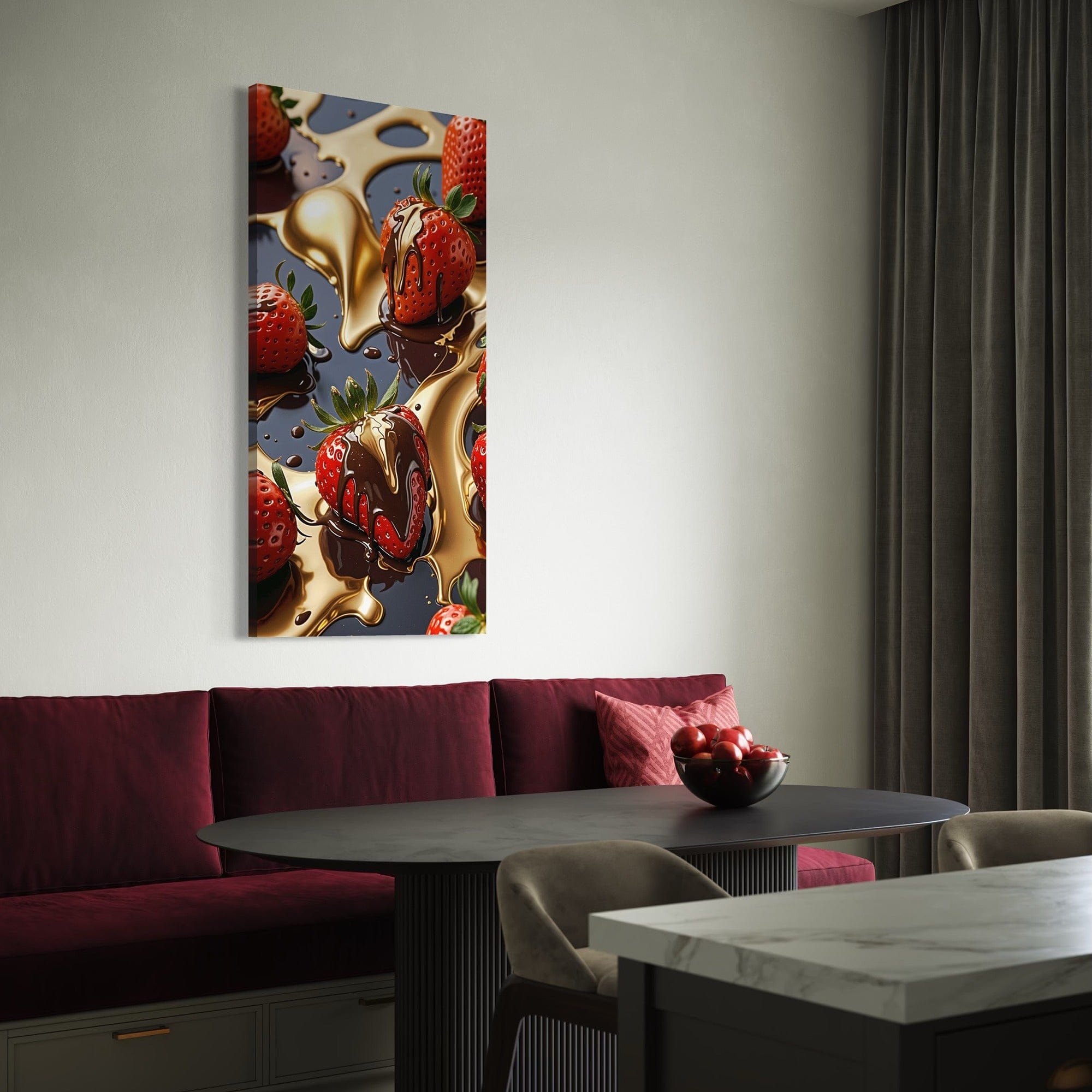 Horizontal mockup variation of chocolate and gold strawberry artwork