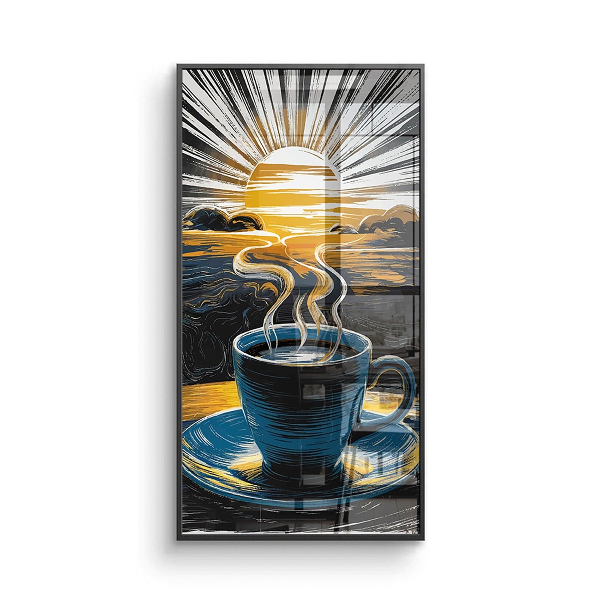 Coffee canvas print with steaming coffee cup art
