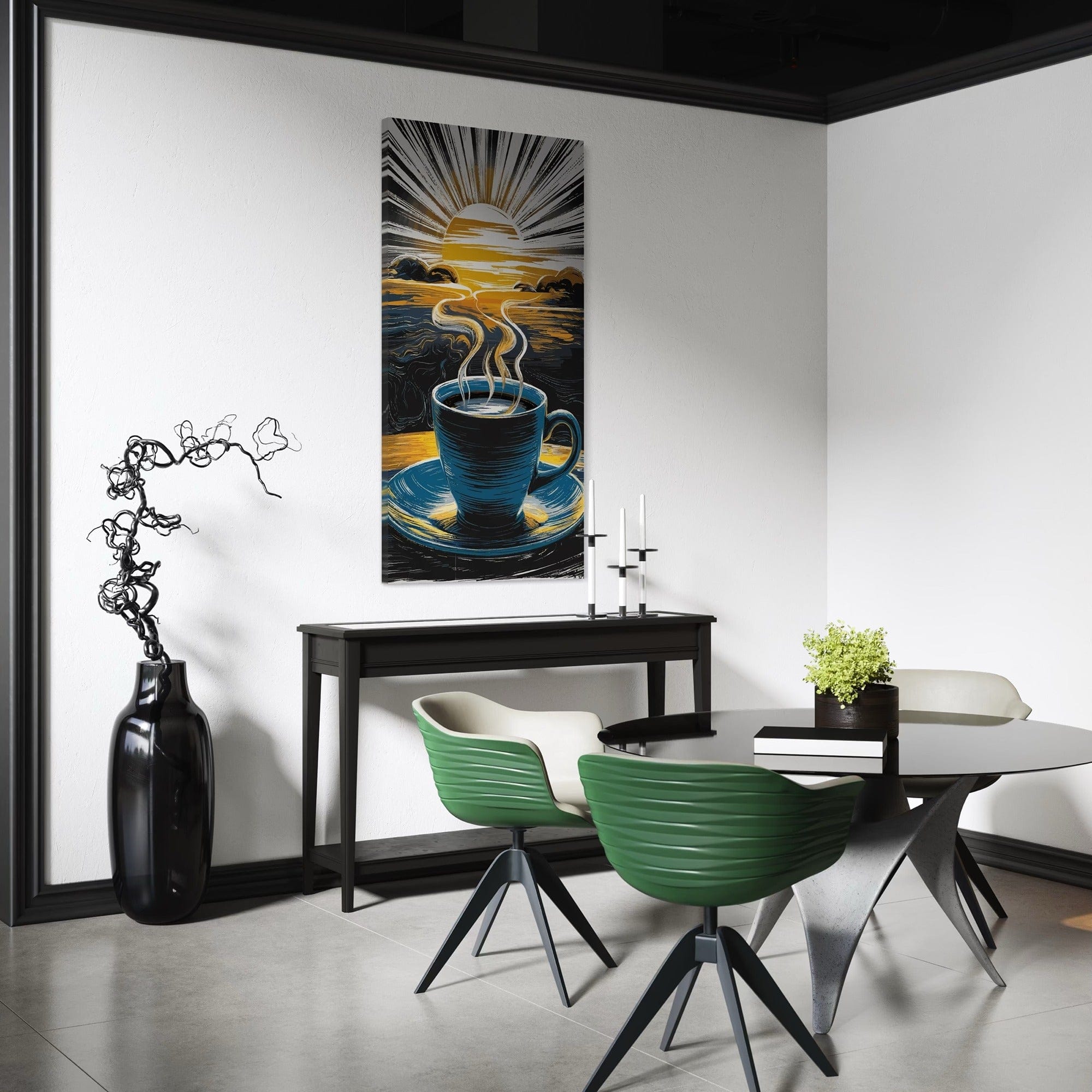 Modern kitchen canvas with retro woodcut coffee
