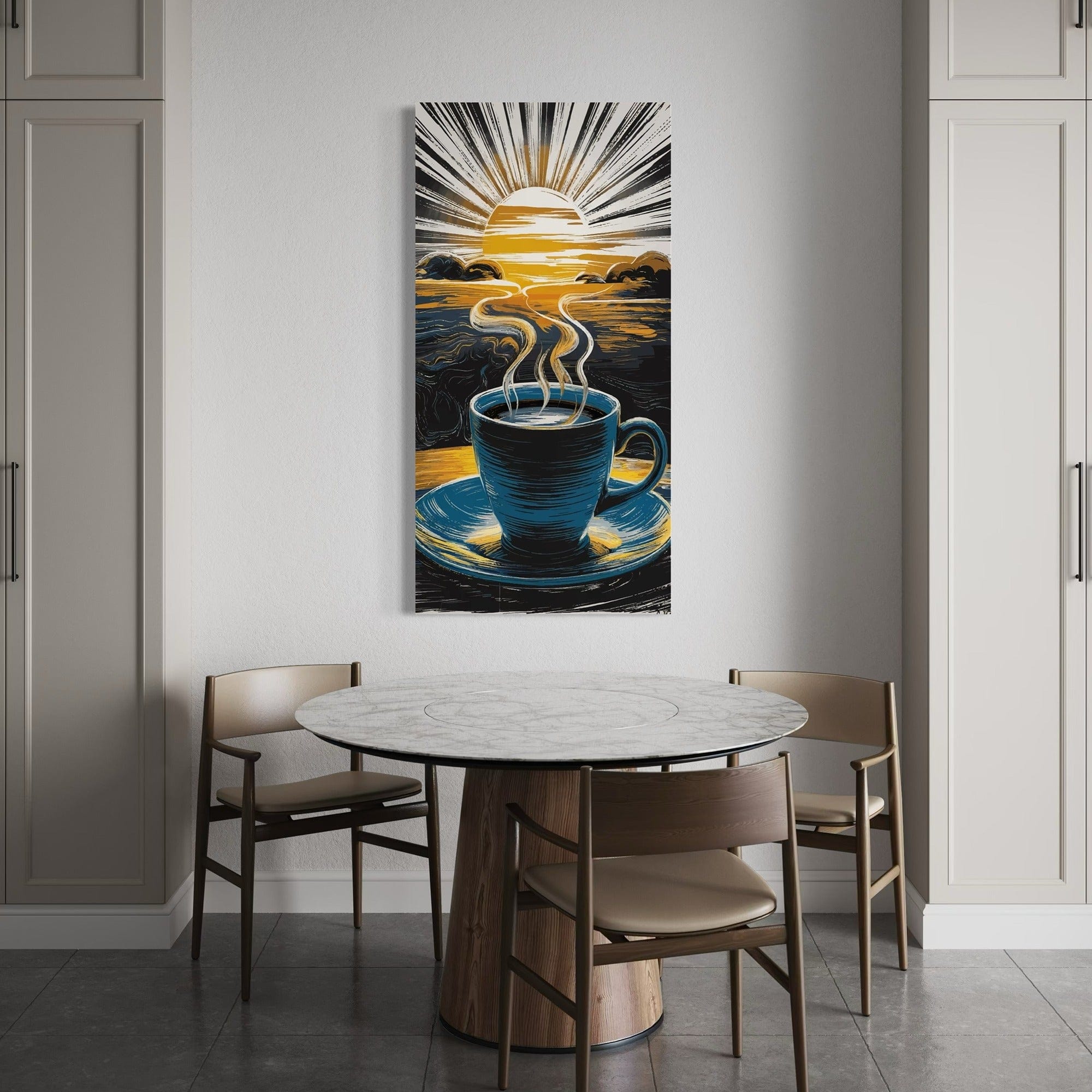 Blue and gold artwork coffee wall art