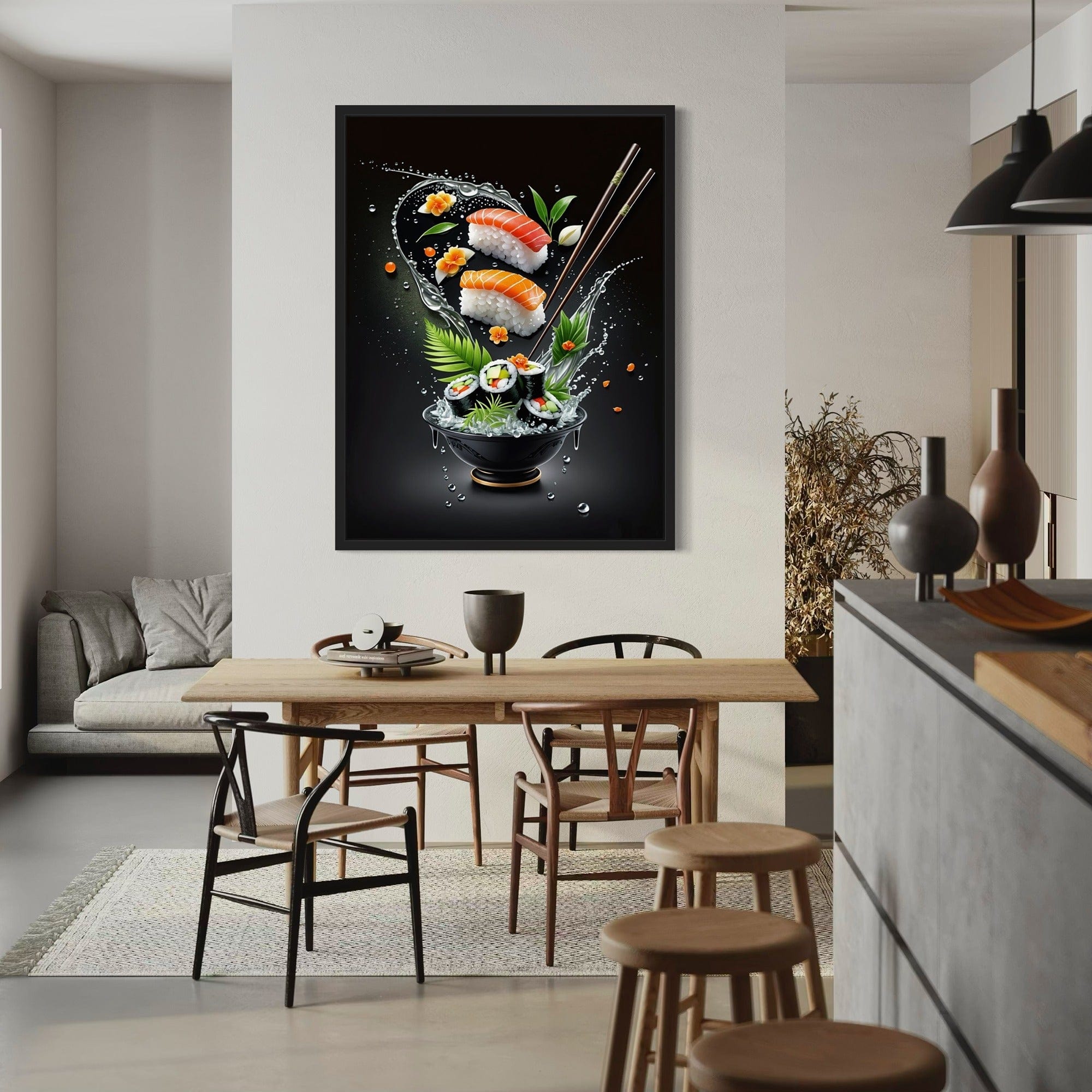 Splash effect sushi artwork for dining room