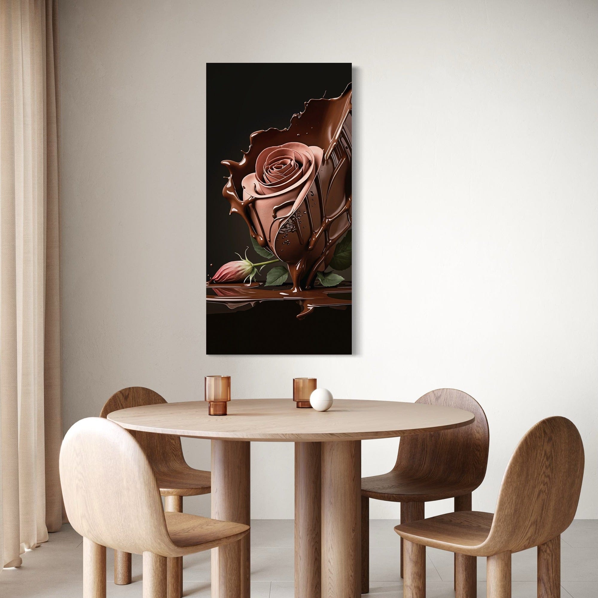 Chef’s dessert bar wall art—elegant chocolate rose canvas
