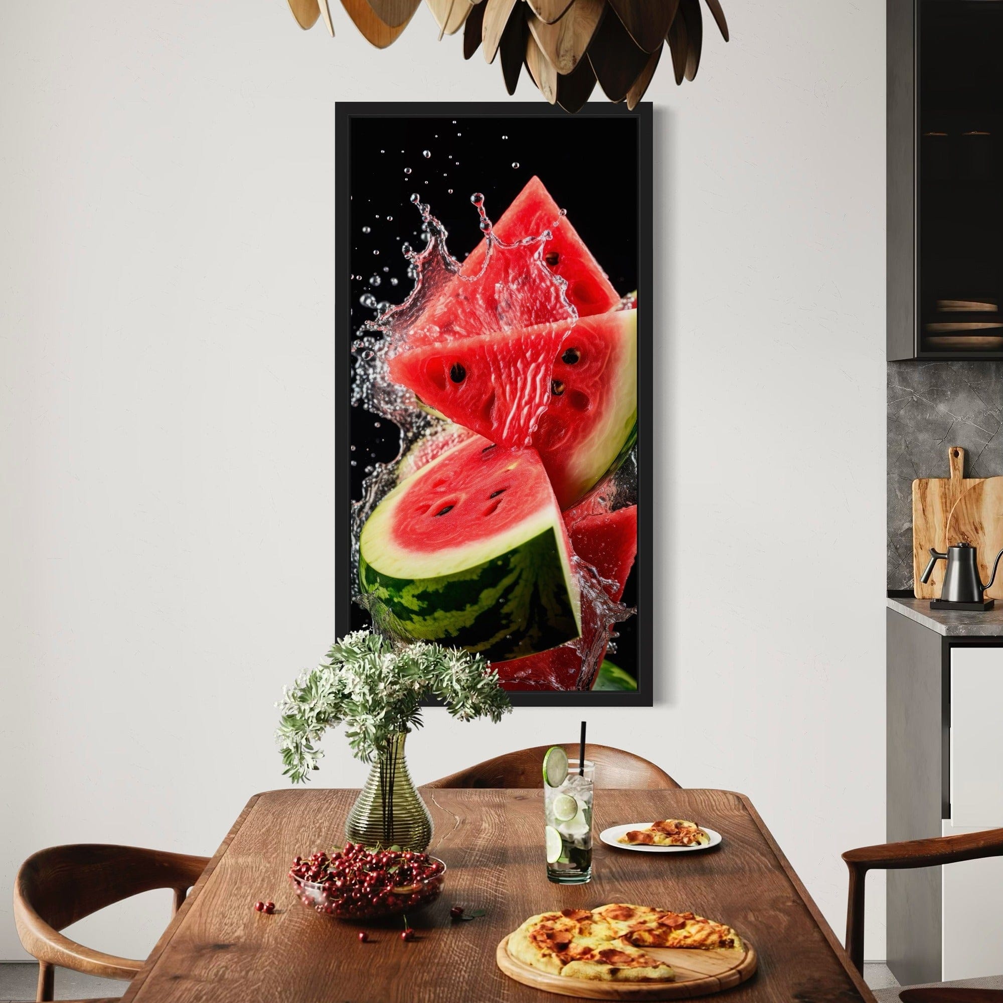 Fresh red watermelon on black background canvas