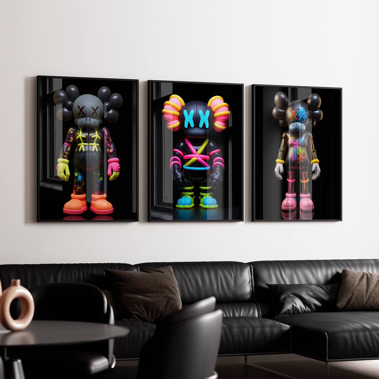 Neon Kaws 3 Piece Canvas Print Ver 3