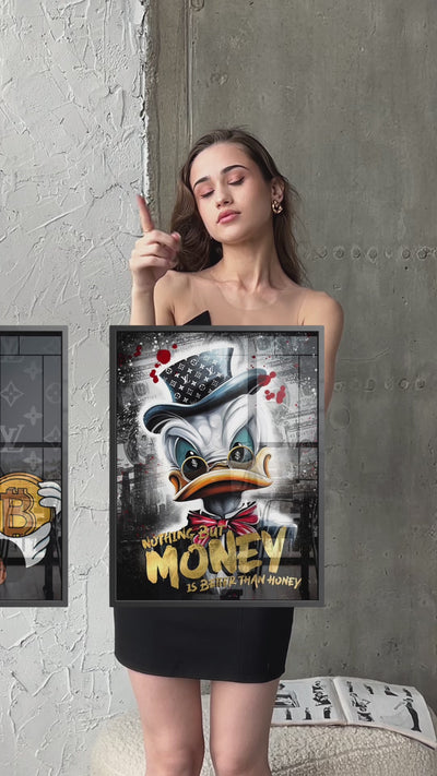 Close up detail of luxury duck in suit wearing sunglasses and gold accessories canvas print