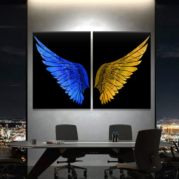 Schmetterlings-Leinwand mit blauen und goldenen Flügeln