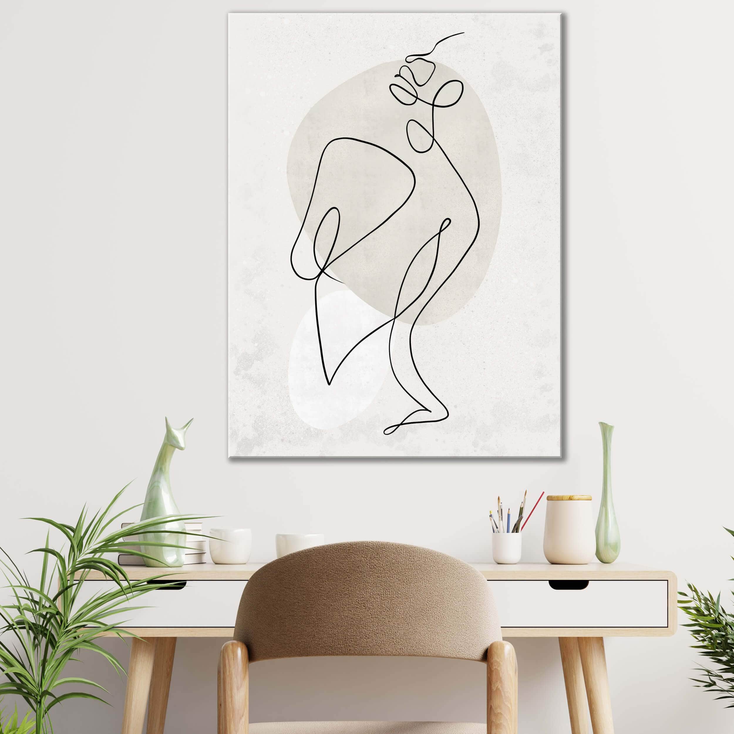 Beige Line Art Canvas