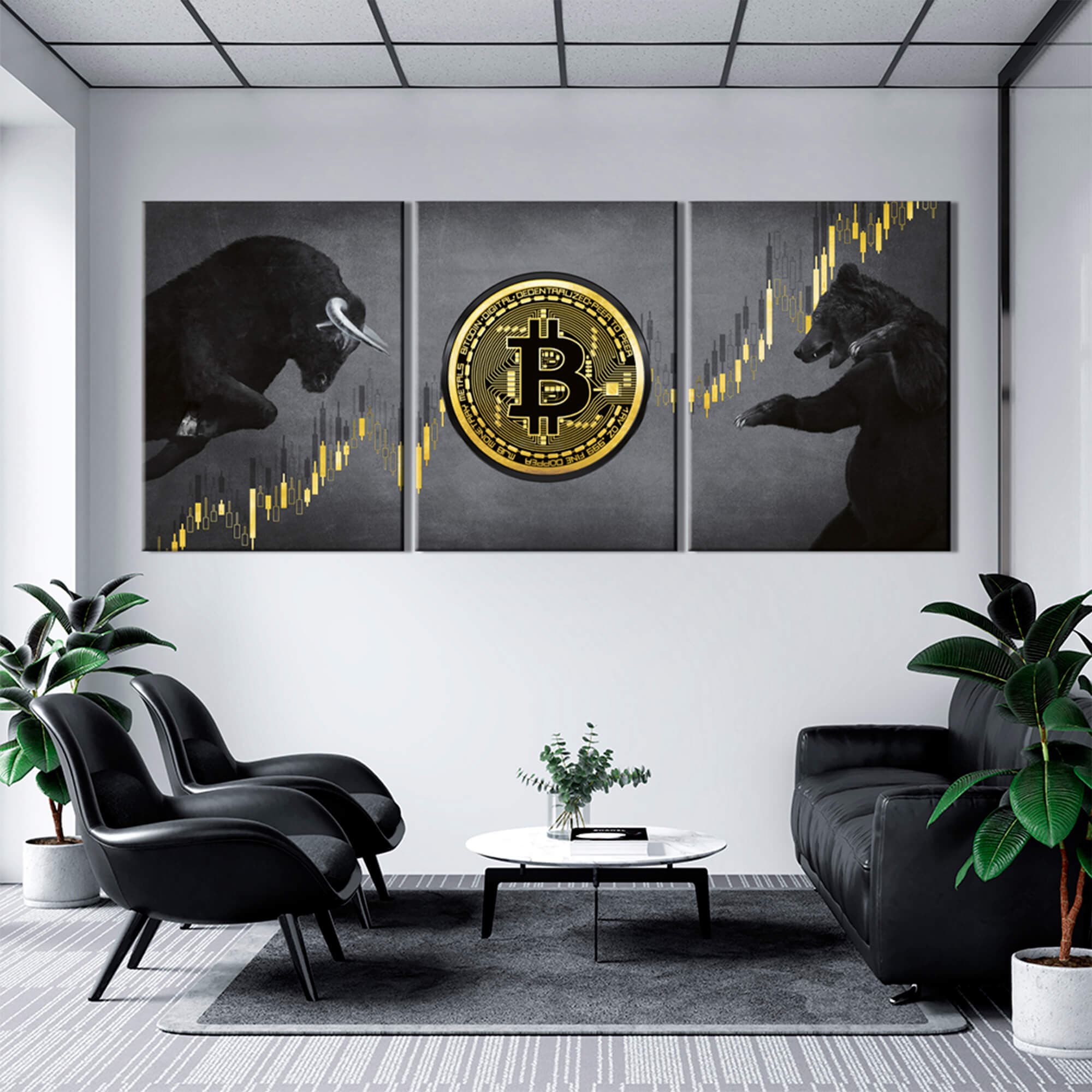 Bitcoin Bull vs Bear 3 Piece Canvas