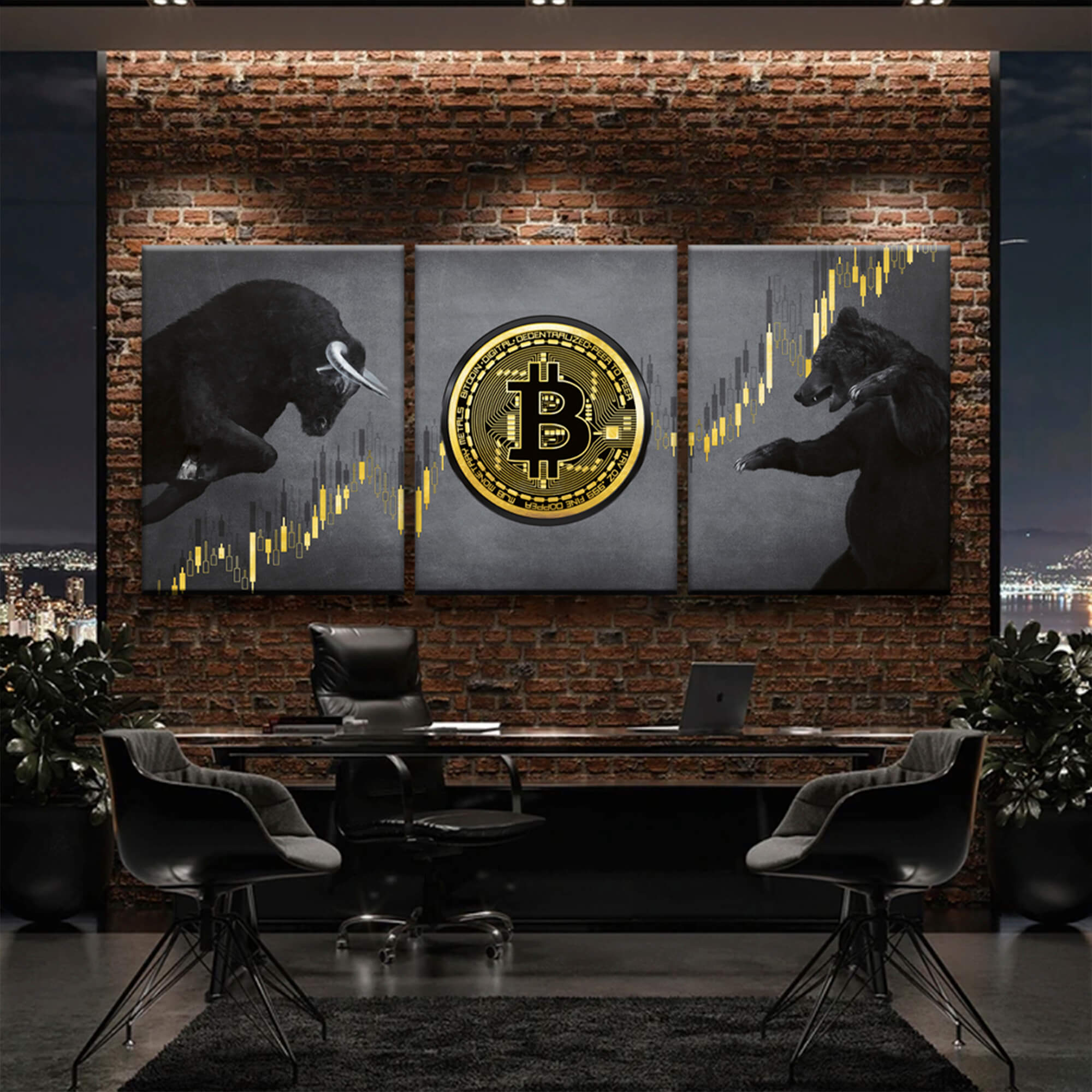 Bitcoin Bull vs Bear 3 Piece Canvas