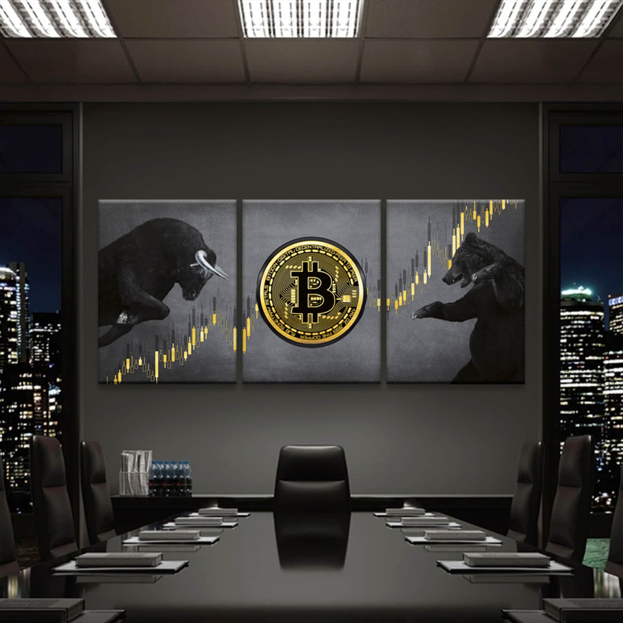 Bitcoin Bull vs Bear 3 Piece Canvas