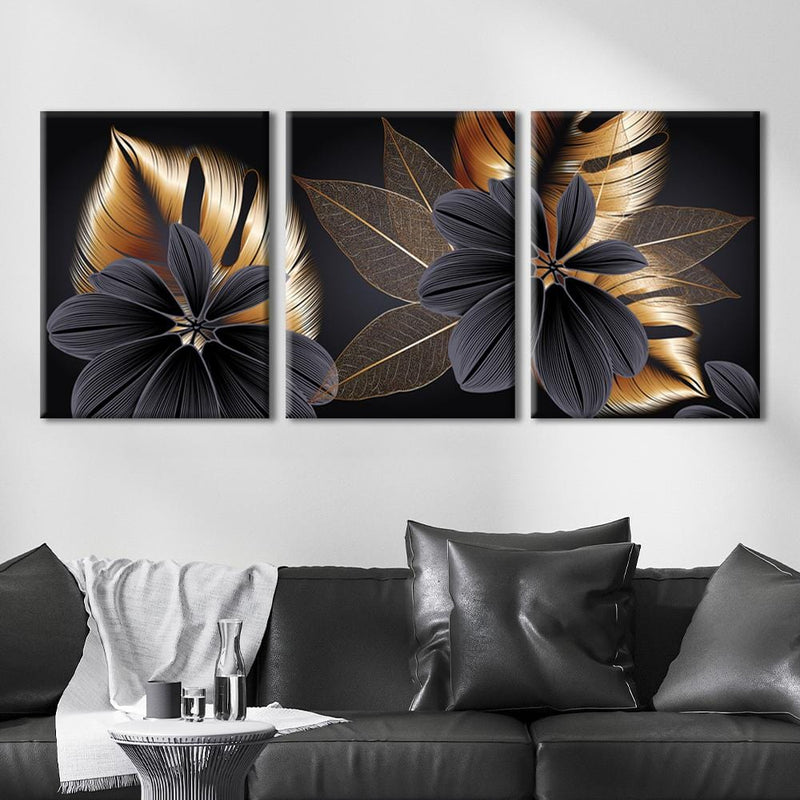 Black And Gold Leaves Canvas