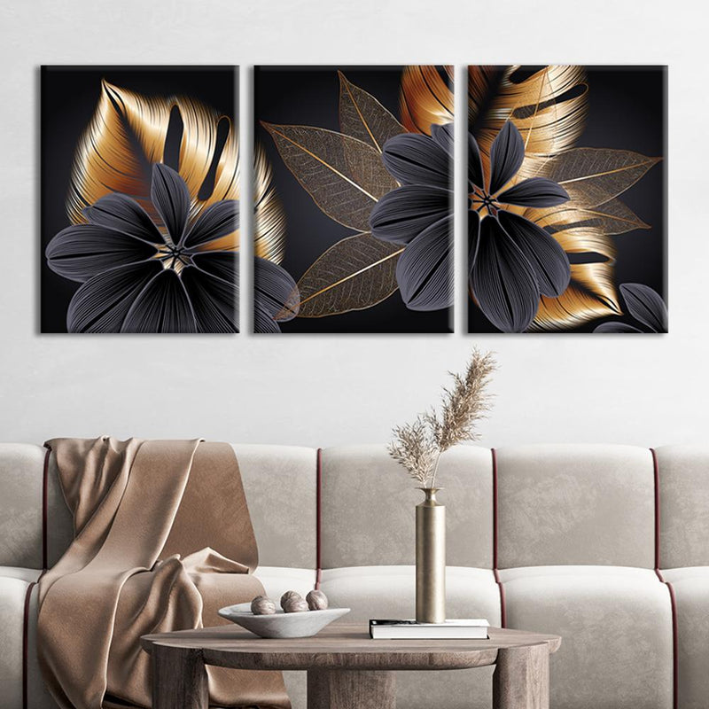 Black And Gold Leaves Canvas