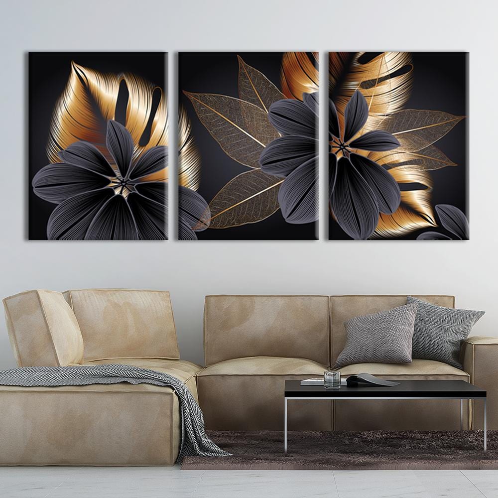 Black And Gold Leaves Canvas