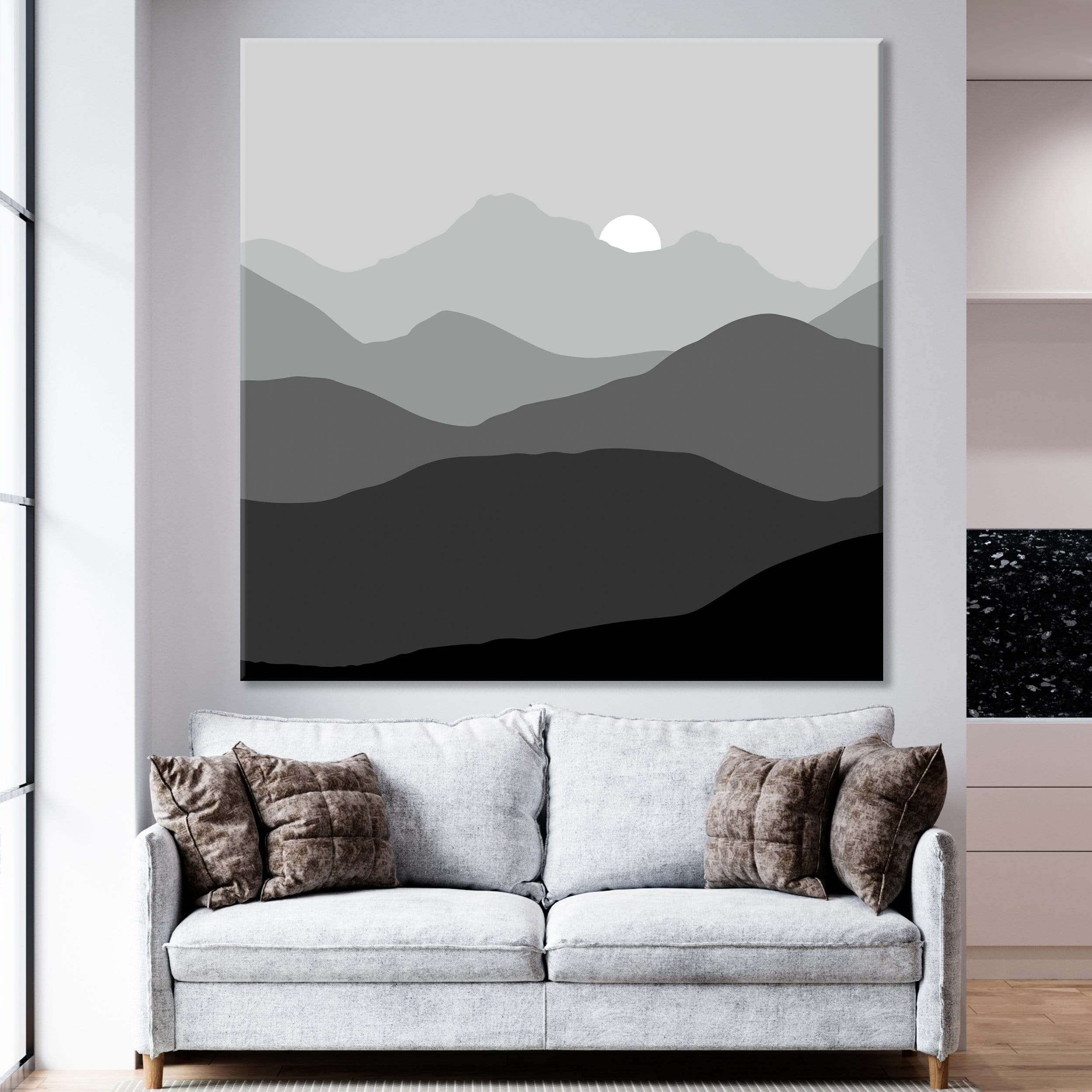 Toile Montagnes noires et blanches