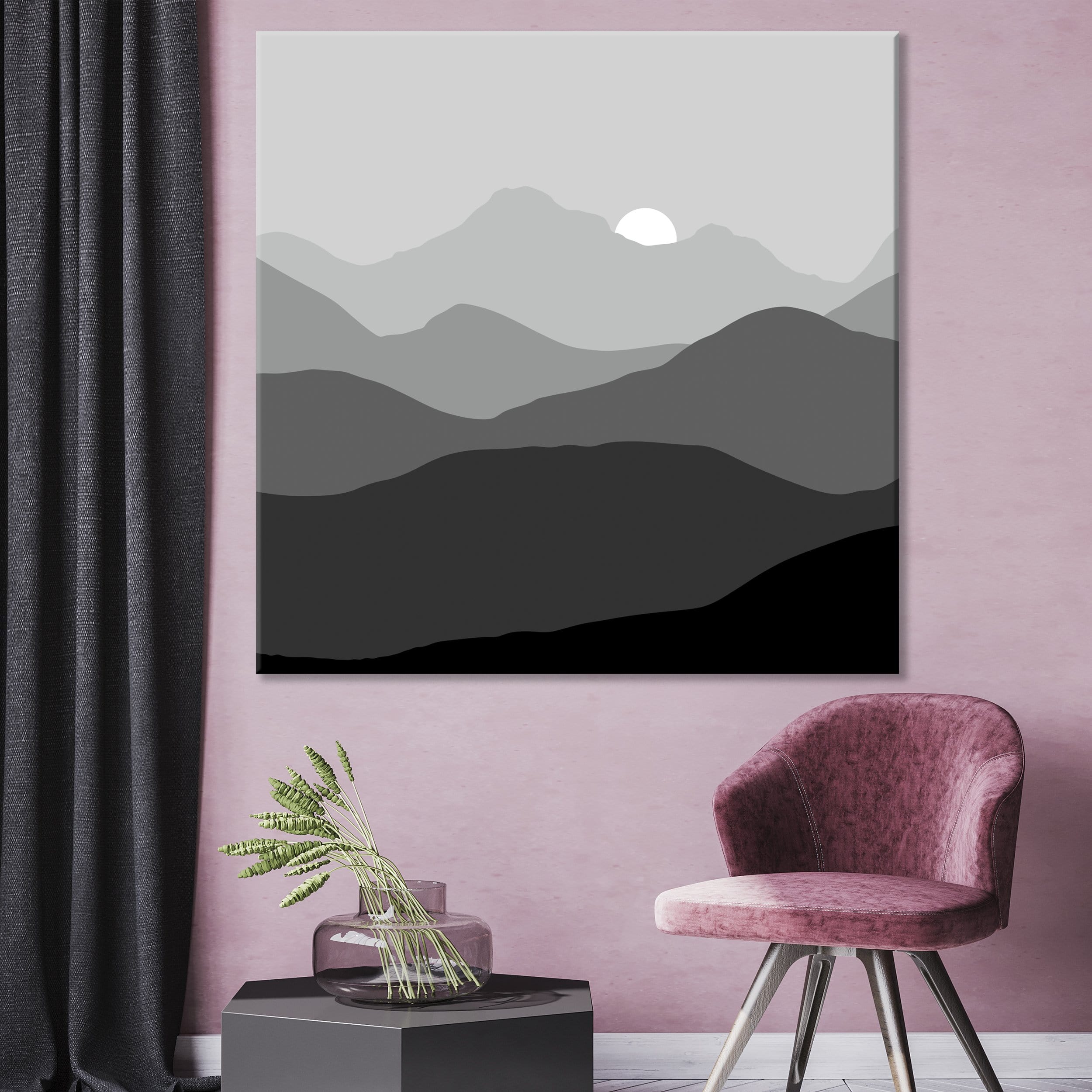 Toile Montagnes noires et blanches