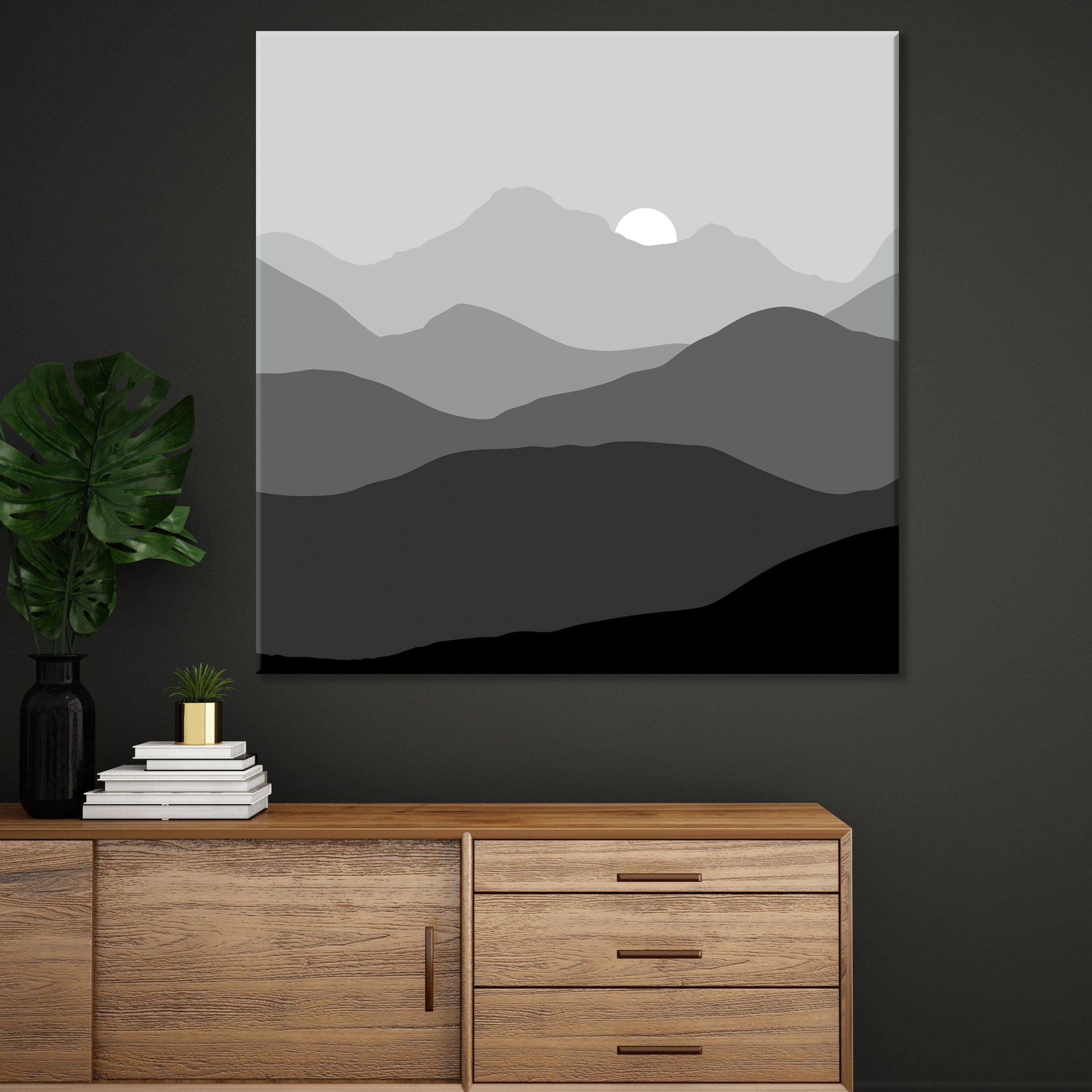 Toile Montagnes noires et blanches