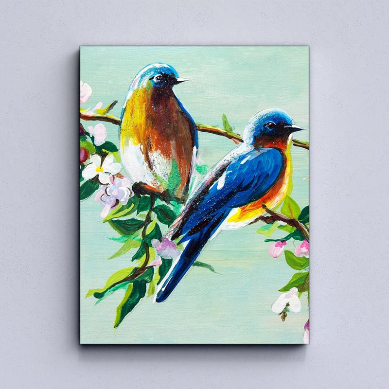 Gänseblümchen-blaue Vögel-Leinwand