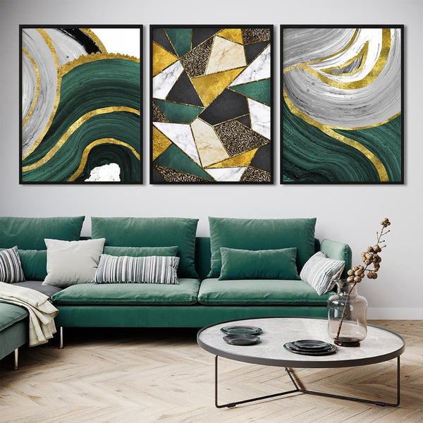 Gold Green Geometric Abstract Canvas