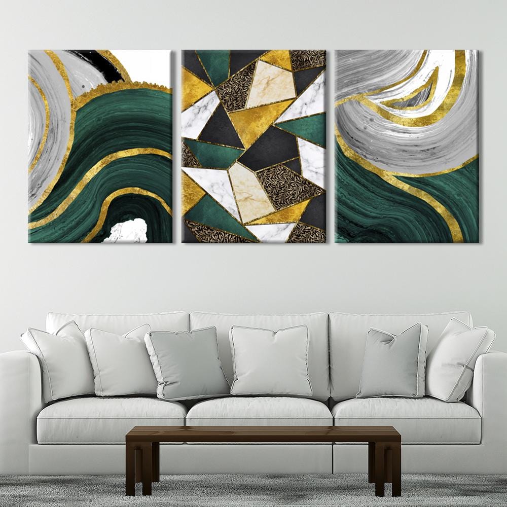 Gold Green Geometric Abstract Canvas