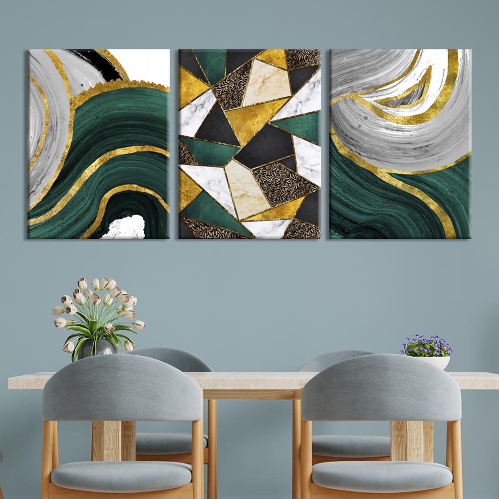 Gold Green Geometric Abstract Canvas