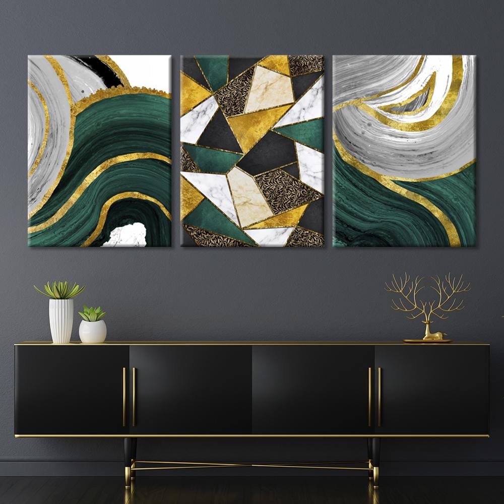 Gold Green Geometric Abstract Canvas