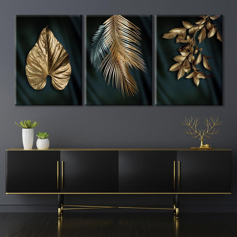 Golden Leaves Abstract Canvas