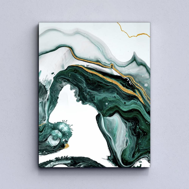 Green & Gold Foil Line Abstract Canvas