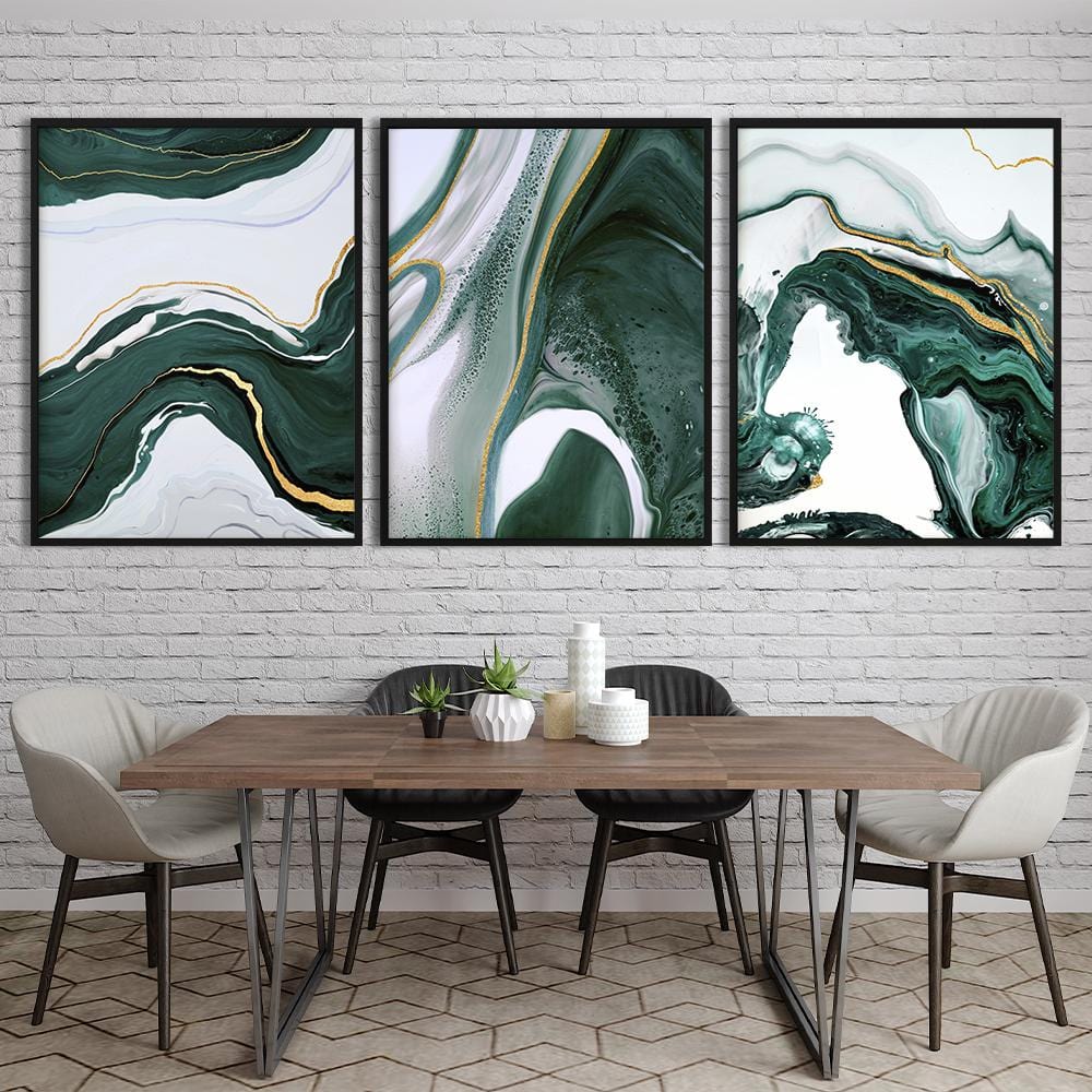 Green & Gold Foil Line Abstract Canvas