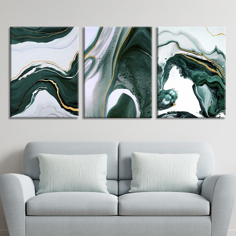 Green & Gold Foil Line Abstract Canvas
