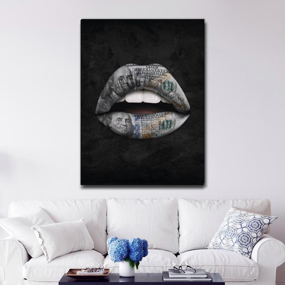 Lips Dollar Black Canvas