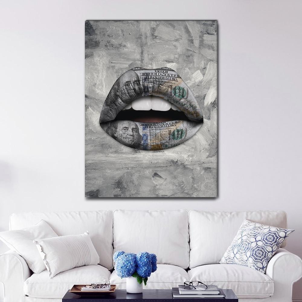 Lips Dollar White Canvas