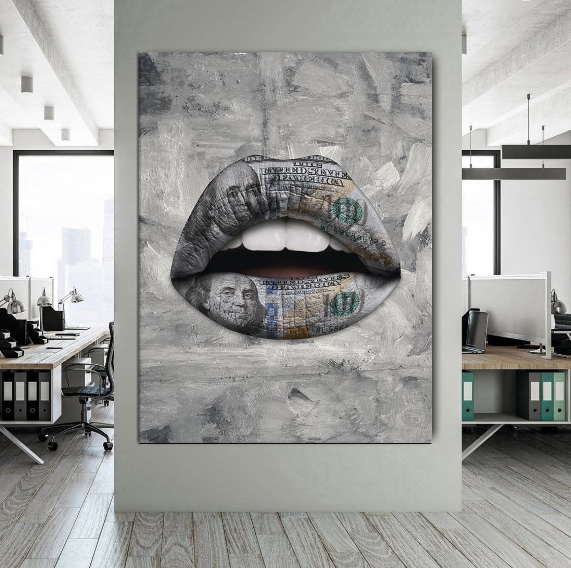 Lips Dollar White Canvas