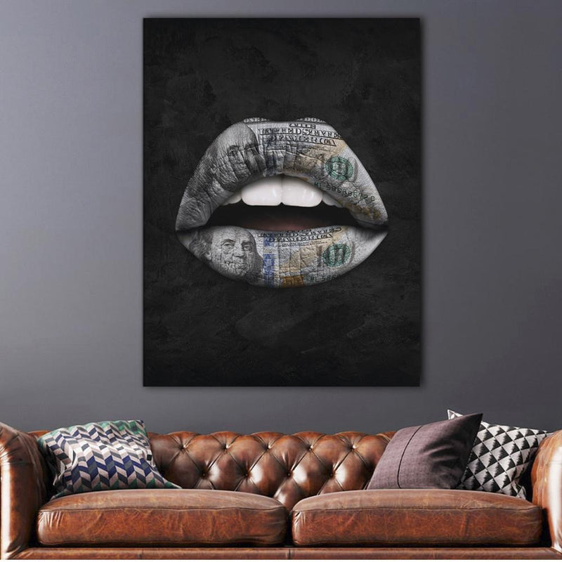 Lips Dollar Black Canvas