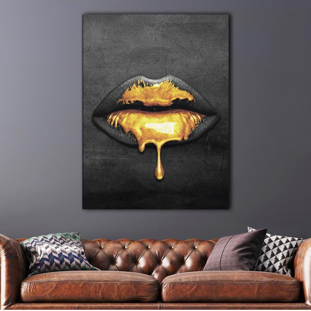 Lips Golden Drop Canvas