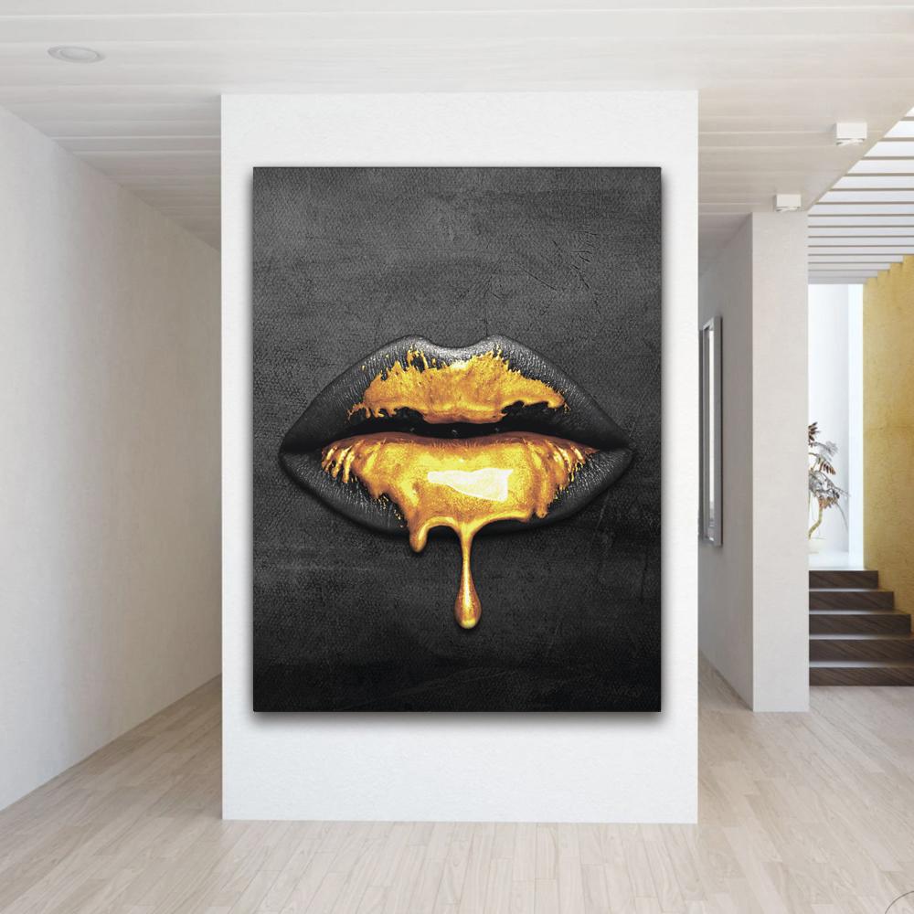 Lips Golden Drop Canvas