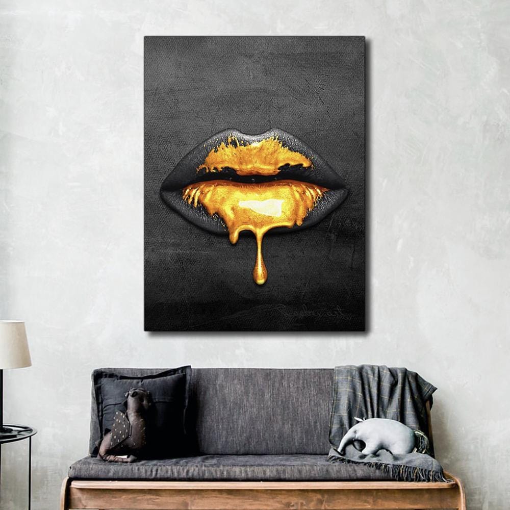 Lips Golden Drop Canvas