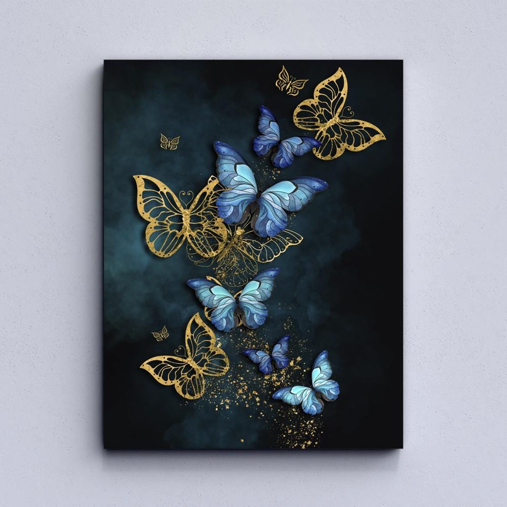 Modern Blue & Gold Butterfly Canvas